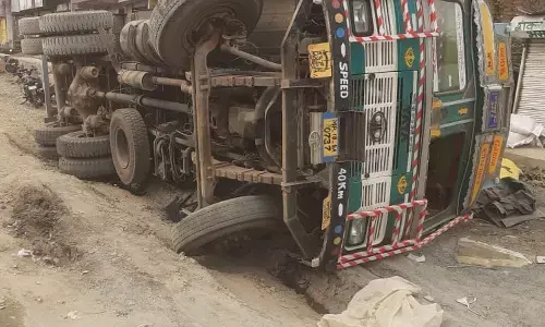 अनाज से भरा ट्रक पलटा, ब्यौहारी में लगा लंबा जाम सडक़ चौड़ीकरण कार्य की लेटलतीफी ने बढ़ाई मुसीबत