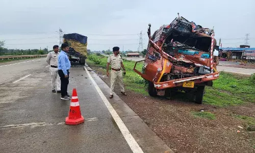 सडक़ में खड़े वाहन से टकराए मिनी ट्रक में लगी आग, चालक जिंदा जला