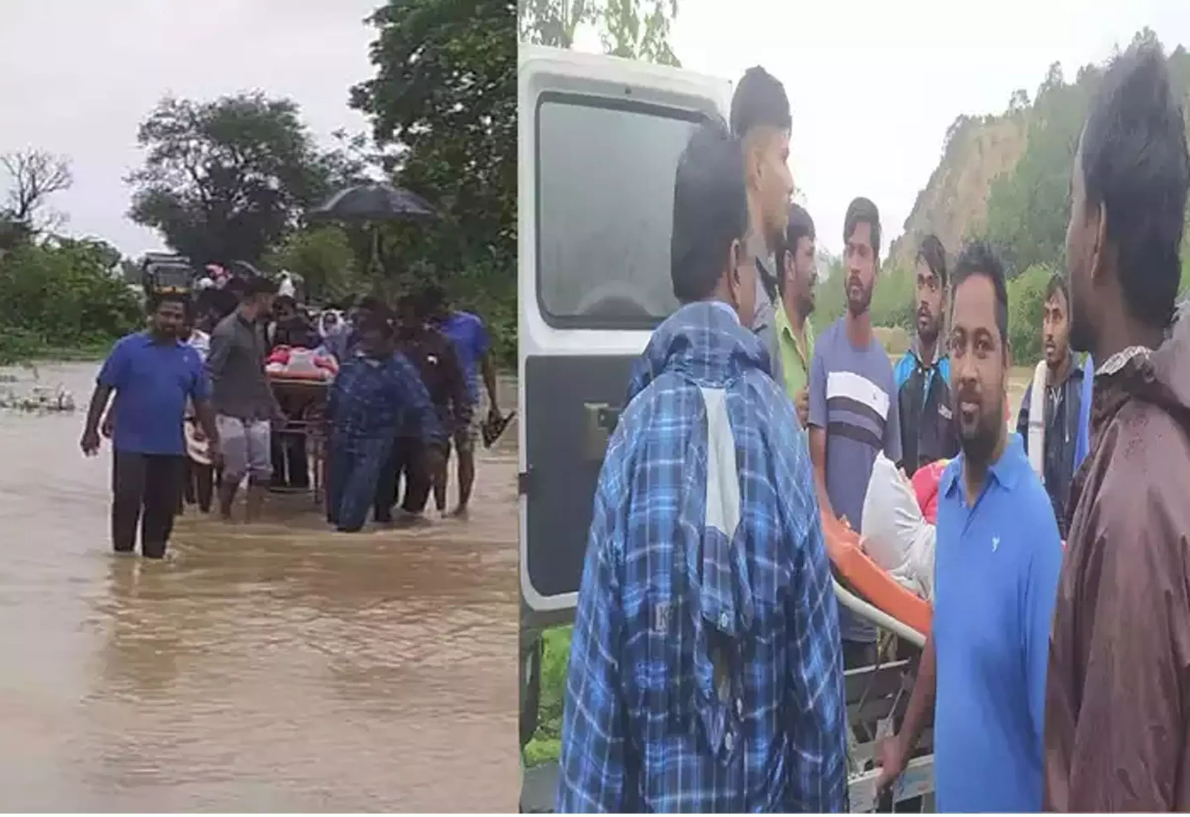 तेज बारिश के बीच गर्भवती को स्ट्रेचर पर उठाकर पहुंचाया अस्पताल तेज बारिश के बीच गर्भवती को स्ट्रेचर पर उठाकर पहुंचाया अस्पताल