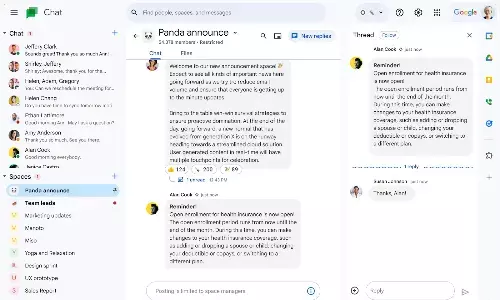 गूगल ने चैट में घोषणा स्थानों के भीतर पेश किया इन-लाइन उत्तर गूगल ने चैट में घोषणा स्थानों के भीतर पेश किया इन-लाइन उत्तर