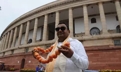 संसद में टमाटर की माला पहनकर पहुंचे आप सांसद सुशील गुप्ता संसद में टमाटर की माला पहनकर पहुंचे आप सांसद सुशील गुप्ता