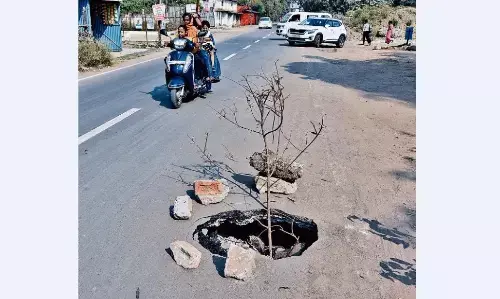 सड़क पर जानलेवा गड्ढा, बढ़ा हादसों का खतरा सड़क पर जानलेवा गड्ढा, बढ़ा हादसों का खतरा