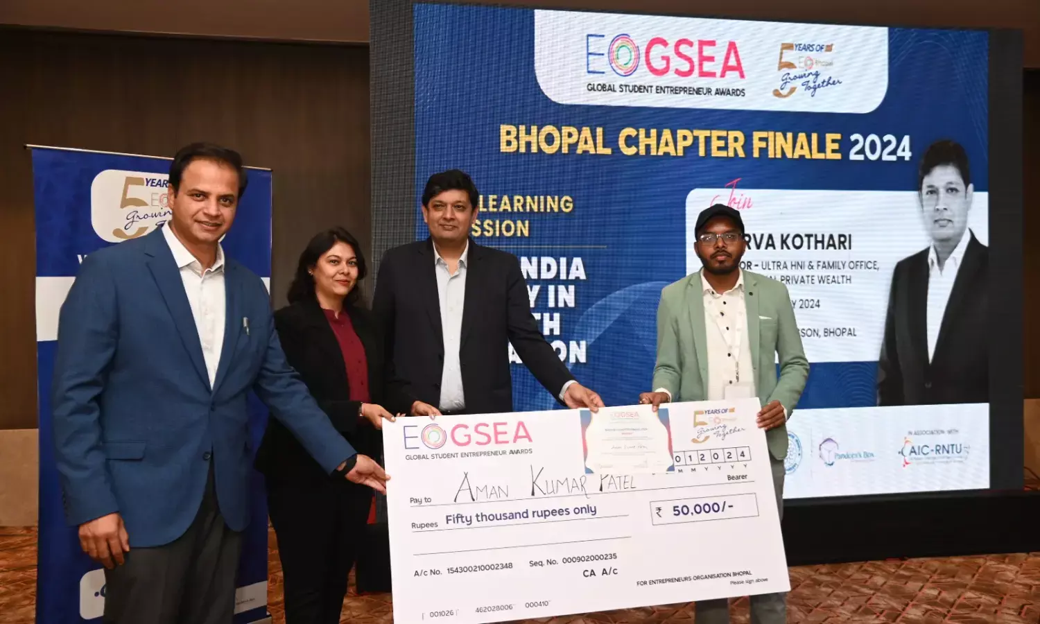 प्लैट एग्जाम के अमन बने ईओ ग्लोबल स्टूडेंट एंटरप्रेन्योर अवॉर्ड्स (जीएसईए) के भोपाल चैप्टर विनर