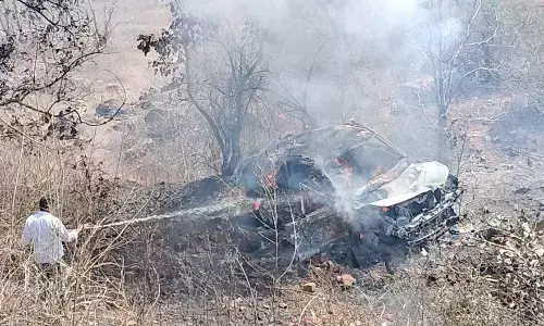 खाई में पलटने के बाद बोलेरो में लगी आग