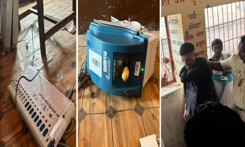 युवक ने ईवीएम पर मारी कुल्हाड़ी, रामतीर्थ गांव में मतदान केंद्र का मामला, बेरोजगारी से था परेशान