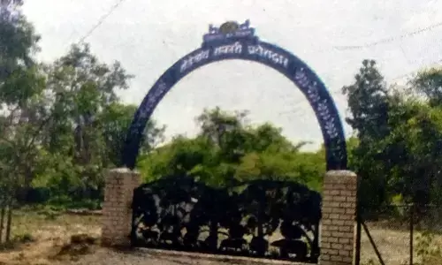 शेडगांव के प्रवेश द्वार को सैलानियों का इंतजार, कछुआ गति से चल रहा काम