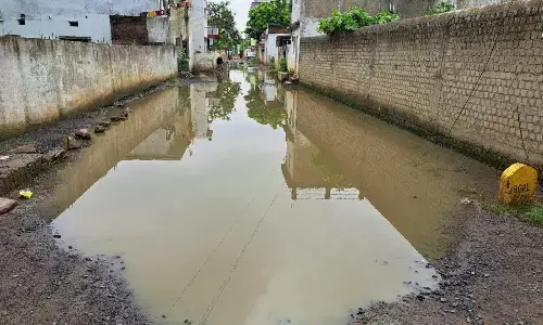 सडक़ गायब सिर्फ गड्ढे बचे, उनमें भी भरा पानी सडक़ गायब सिर्फ गड्ढे बचे, उनमें भी भरा पानी