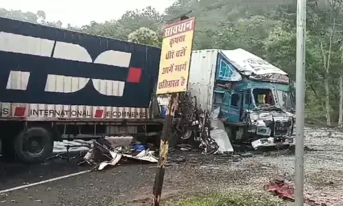 दुल्हादेव घाटी पर दो ट्रकों में भिड़ंत, हेल्पर मृत