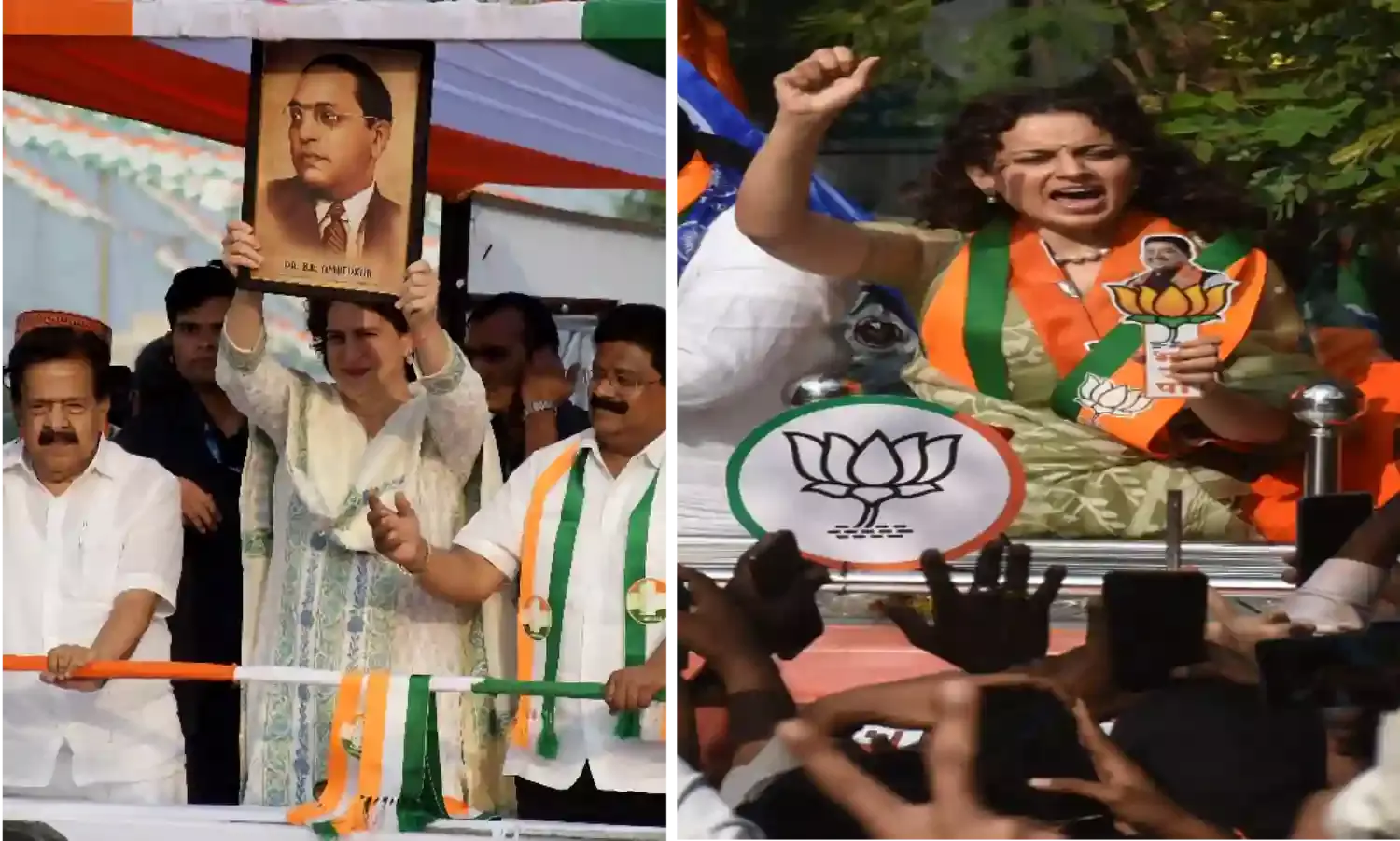 प्रियंका गांधी के रोड शो में तनाव, कांग्रेस - भाजपा कार्यकर्ताओं की नारेबाजी, कंगना का निशाना
