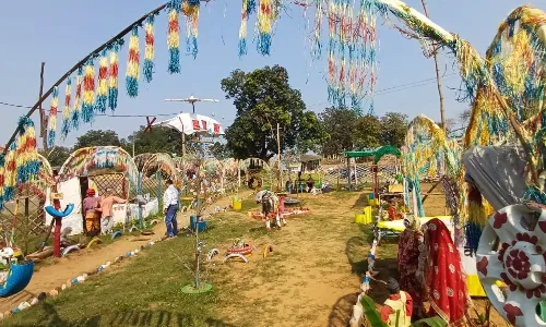 ग्रामीणों ने अनुपयोगी वस्तुओं से संवारा पार्क, सीमेंट की बोरी से झूमर, खाली बोतल से फाउंटेन-कपड़ों से हेलीकाप्टर बनाया