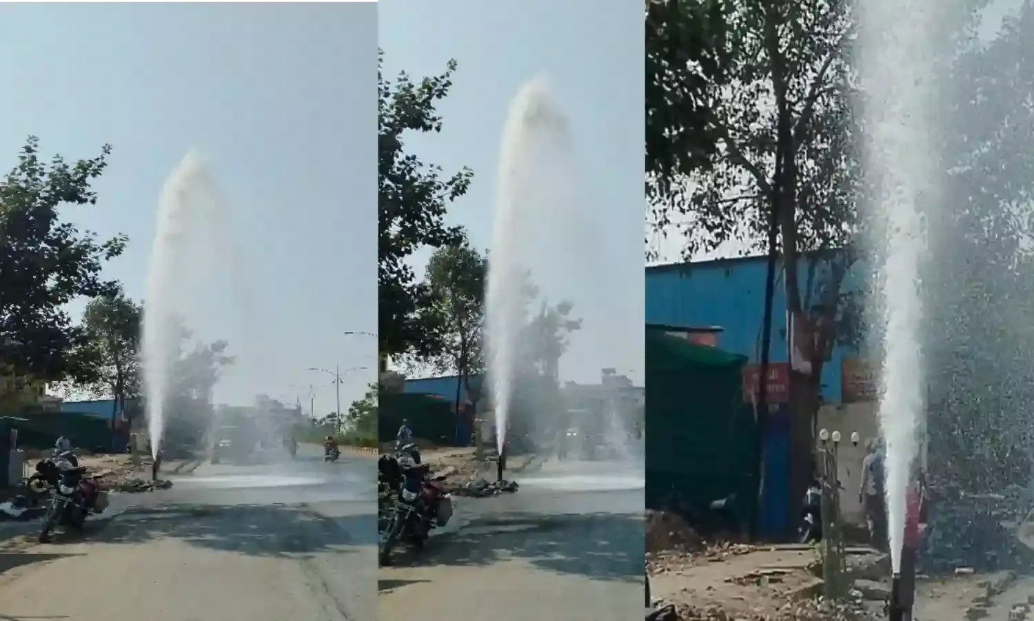 पानी की पाइप लाइन फूटी और फाउंटेन की तरह उछली जल धारा, पानी ही पानी हो गई सड़क