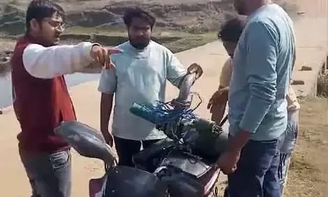 खेतों की सिंचाई के लिए सरफा में पंप लगाकर निकाला जा रहा पानी