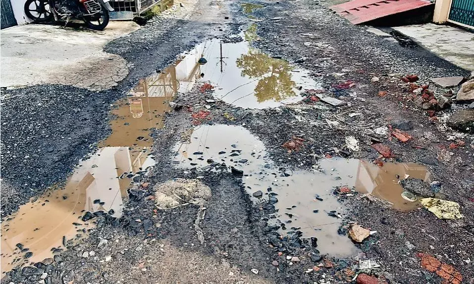 गड्ढों में गुम हो गई सड़क, कीचड़ में चलने को मजबूर हैं रहवासी