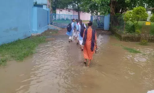 द्वारी स्कूल के सामने जलभराव और करंट का खतरा, बच्चों और मवेशियों की जान जोखिम में