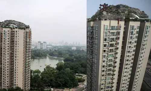चीन में बिल्डिंग के ऊपर बनाया पहाड़ी महल, शख्स की हरकत देख लोग हो गए हैरान, जानें क्या है सच!