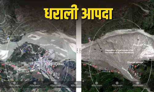 ISRO ने धराली की सैटेलाइट तस्वीरें जारी कर दिखाया खौफनाक मंजर! पानी में डूबी हैं इमारतें, हर जगह फैला हुआ है मलबा