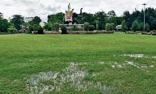 करोड़ों से संवारे गए भंवरताल उद्यान में जगह-जगह भरा पानी