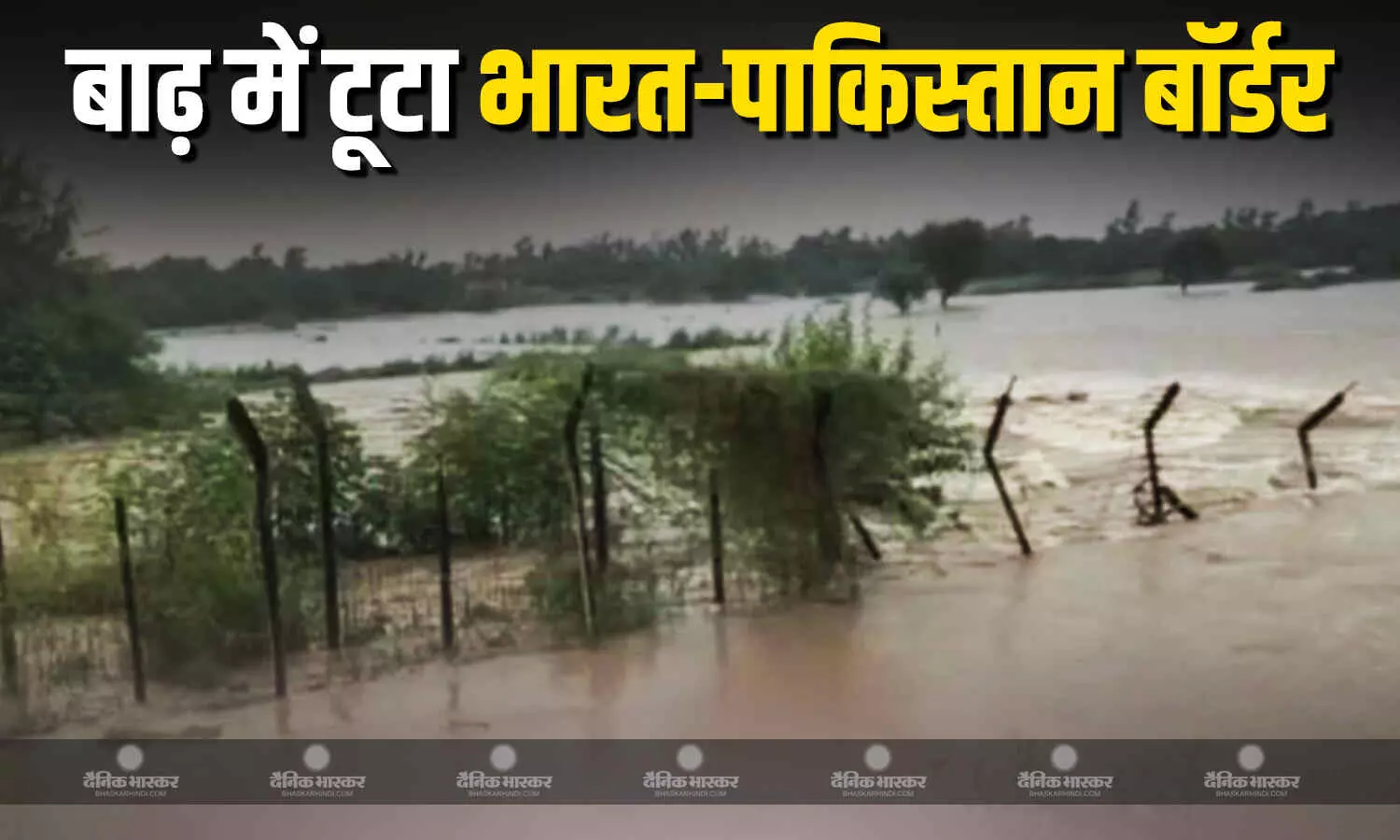 बाढ़ में बहा भारत-पाकिस्तान का बॉर्डर, ग्रामीण बॉर्डर को बचाने का कर रहे हैं काम बाढ़ में बहा भारत-पाकिस्तान का बॉर्डर, ग्रामीण बॉर्डर को बचाने का कर रहे हैं काम