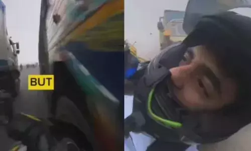 मौत को छू कर टक से आया वापस, हाईवे पर गाड़ी दौड़ाते हुए शख्स के सामने आया ट्रक, लेकिन बच गई जान, यहां देखें वायरल वीडियो