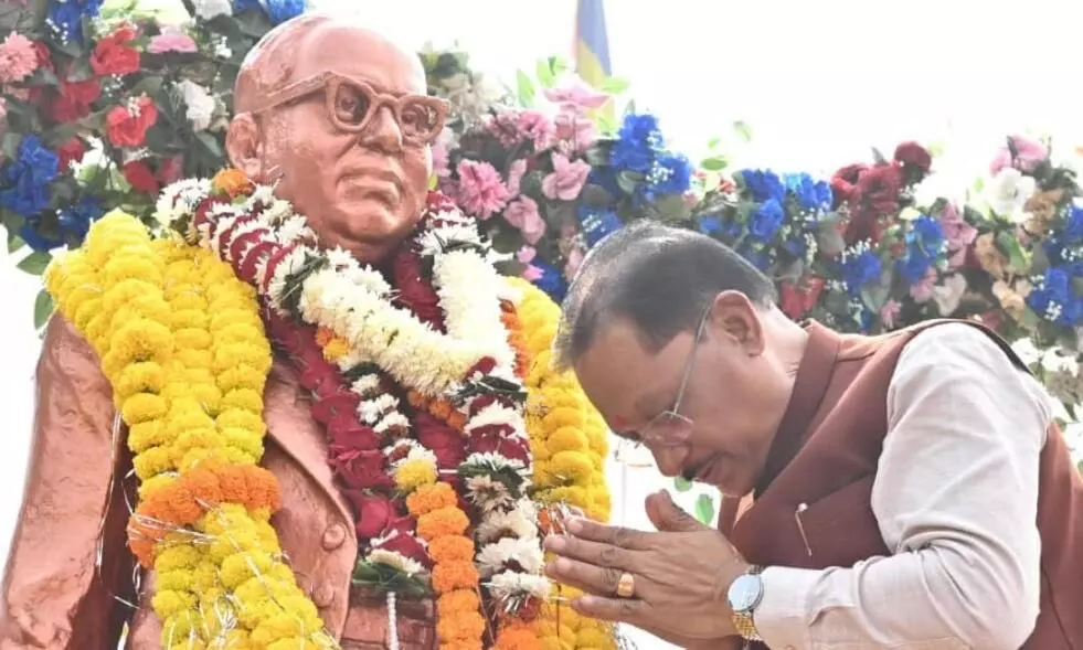 मुख्यमंत्री विष्णुदेव साय ने संविधान दिवस के अवसर पर डॉ. भीमराव अंबेडकर की प्रतिमा पर माल्यार्पण कर किया नमन