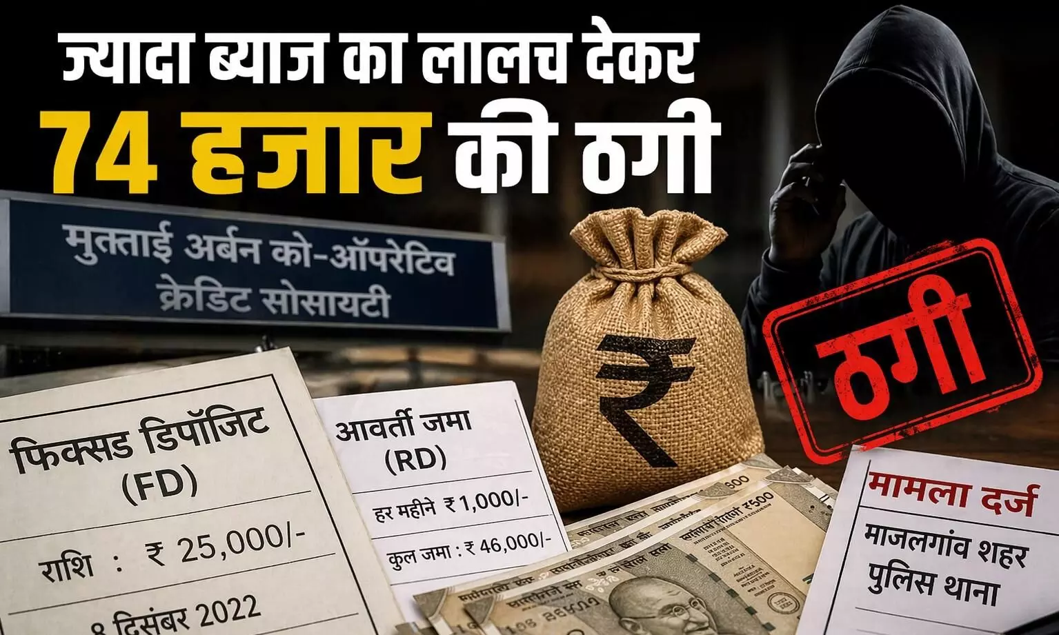 ज्यादा ब्याज का लालच देकर 74 हजार की ठगी, 19 के खिलाफ दर्ज हुआ मामला