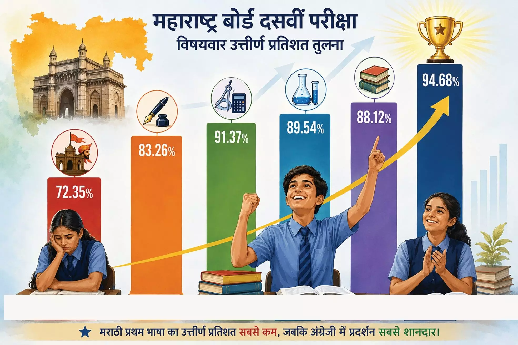 मराठी प्रथम भाषा का परिणाम सबसे कमजोर, अंग्रेजी विषय ने मारी बाजी - गणित में भी छात्रों का प्रदर्शन अपेक्षाकृत कम मराठी प्रथम भाषा का परिणाम सबसे कमजोर, अंग्रेजी विषय ने मारी बाजी - गणित में भी छात्रों का प्रदर्शन अपेक्षाकृत कम