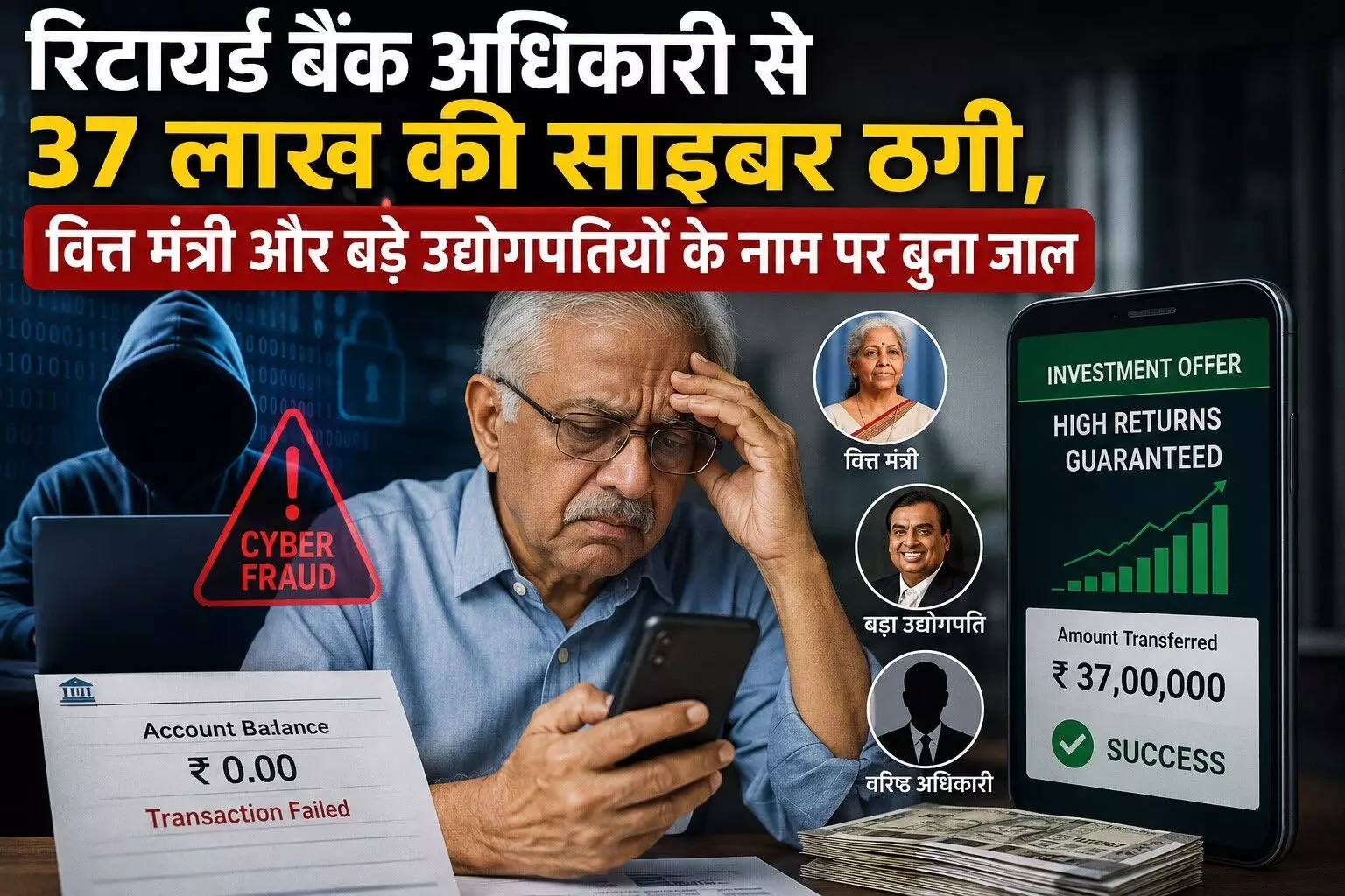 रिटायर्ड बैंक अधिकारी से 37 लाख की साइबर ठगी, वित्त मंत्री और बड़े उद्योगपतियों के नाम पर बुना जाल