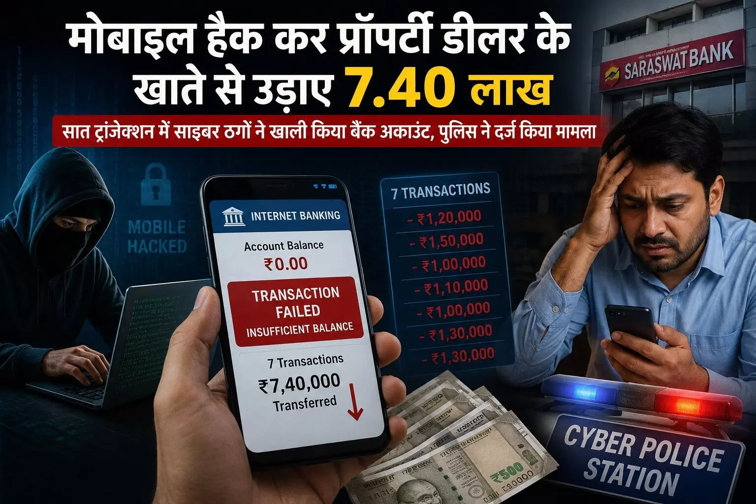 मोबाइल हैक कर प्रॉपर्टी डीलर के खाते से उड़ाए 7.40 लाख, साइबर ठगों ने खाली किया बैंक अकाउंट