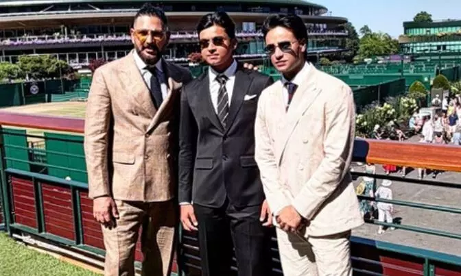 अपने क्रिकेट आइडल के साथ विंबलडन फाइनल देखने पहुंचे वैभव और अभिषेक, बताया किसे कर रहे सपोर्ट