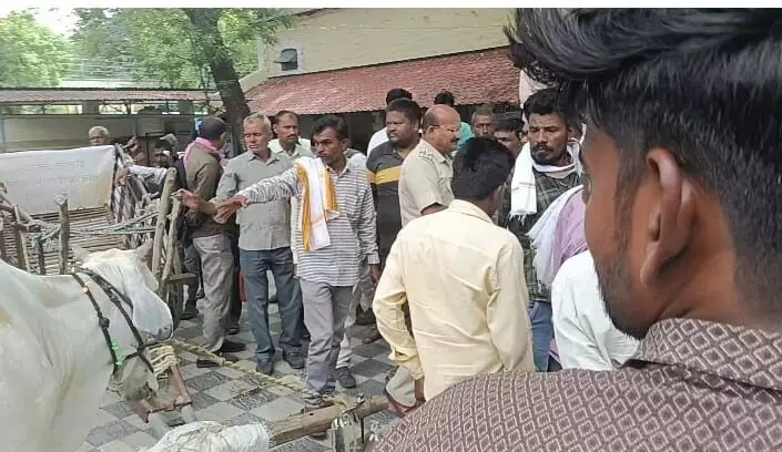 एसडीओ के आदेश का विरोध करने तहसील कार्यालय मेंं छोड़ दी बैलगाड़ी एसडीओ के आदेश का विरोध करने तहसील कार्यालय मेंं छोड़ दी बैलगाड़ी