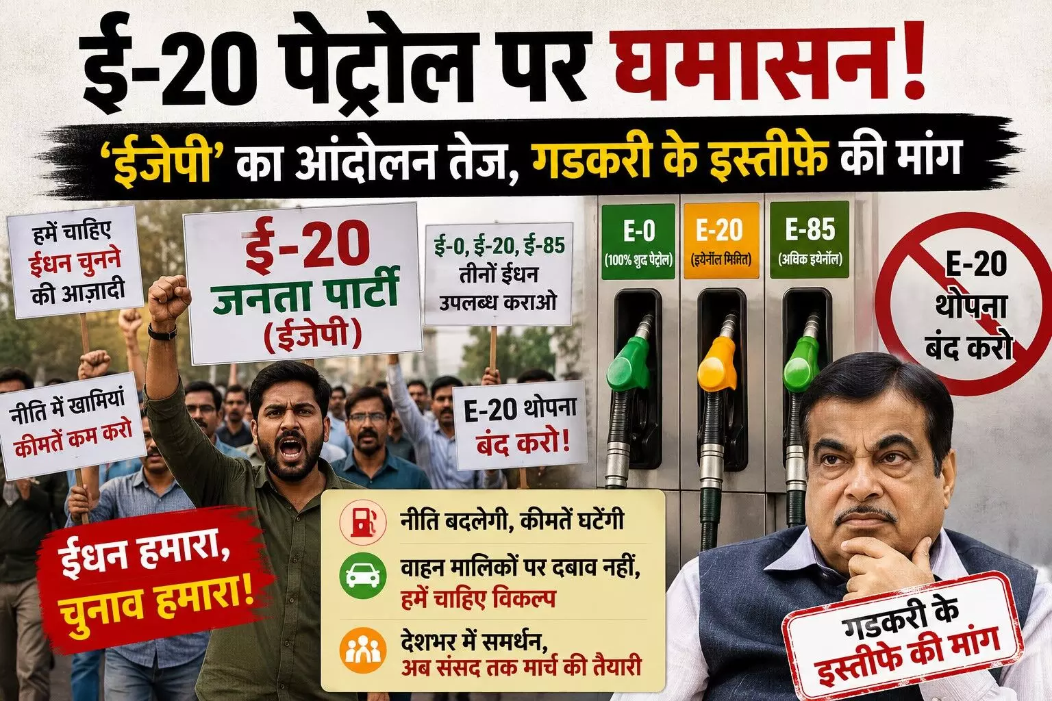 ई-20 पेट्रोल को लेकर केंद्र के खिलाफ खुलने जा रहा है बड़ा मोर्चा, सोशल मीडिया से सड़क तक भारी विरोध की तैयारी