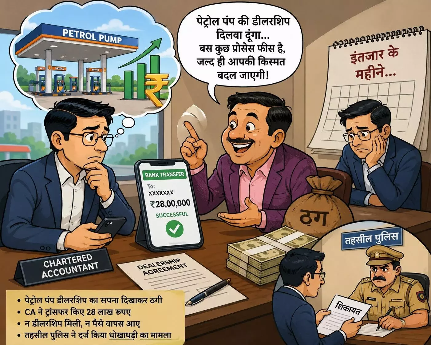 पहले पेट्रोल पंप की डीलरशिप का दिखाया सपना फिर शातिर ठग ने चार्टर्ड अकाउंटेंट को लगा दिया 28 लाख का चूना पहले पेट्रोल पंप की डीलरशिप का दिखाया सपना फिर शातिर ठग ने चार्टर्ड अकाउंटेंट को लगा दिया 28 लाख का चूना