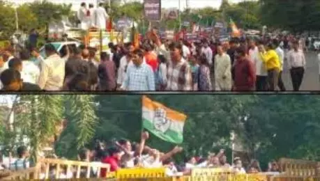 खड़गे के बयान पर भाजपा-कांग्रेस आमने-सामने, पुलिस ने किया वाटर कैनन का इस्तेमाल